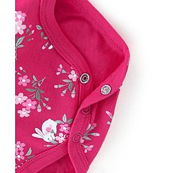 Babyhug 100% Cotton Full Sleeves Onesie with Hairband & Booties Bunny Print - Pink
