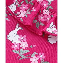 Babyhug 100% Cotton Full Sleeves Onesie with Hairband & Booties Bunny Print - Pink