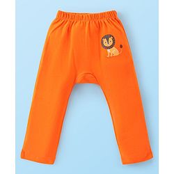 Babyhug Cotton Knit Full Length Striped & Lion Print Diaper Pants Pack of 3 - Orange White & Green