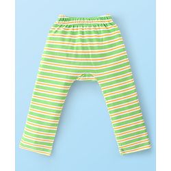 Babyhug Cotton Knit Full Length Striped & Lion Print Diaper Pants Pack of 3 - Orange White & Green