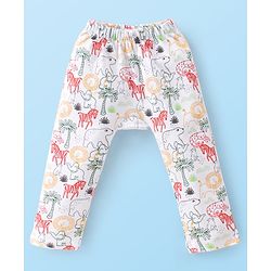 Babyhug Cotton Knit Full Length Striped & Lion Print Diaper Pants Pack of 3 - Orange White & Green