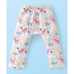 Babyhug Cotton Knit Full Length Striped & Lion Print Diaper Pants Pack of 3 - Orange White & Green