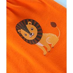 Babyhug Cotton Knit Full Length Striped & Lion Print Diaper Pants Pack of 3 - Orange White & Green