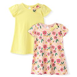Babyhug Single Jersey Knit Half Sleeves Frock With Floral Print Pack Of 2 - Multicolor