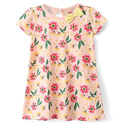 Babyhug Single Jersey Knit Half Sleeves Frock With Floral Print Pack Of 2 - Multicolor