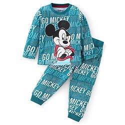Babyhug 100% Cotton Knit Full Sleeves T-Shirt & Lounge Pant Mickey Mouse Print - Green