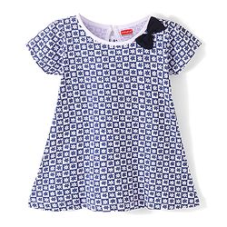 Babyhug 100% Cotton Knit Half Sleeves Frock Floral Print Pack of 2 - Navy Blue & White