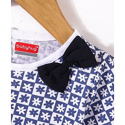 Babyhug 100% Cotton Knit Half Sleeves Frock Floral Print Pack of 2 - Navy Blue & White