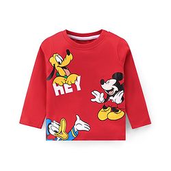 Babyhug 100% Cotton Single Jersey Knit Full Sleeves T-Shirt & Lounge Pant Mickey Mouse Print - Red & Grey