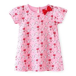 Babyhug 100% Cotton Single Jersey Knit Half Sleeves Frocks With Bunny Print Pack Of 2 - Multicolor