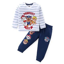 Babyhug Cotton Knit  Full Sleeves Paw Patrol Printed T-Shirt & Lounge Pant Set - Blue & White