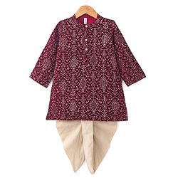 Babyhug Full Sleeves  Embroidered Kurta with Solid Dhoti Set - Maroon