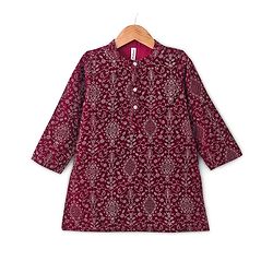 Babyhug Full Sleeves  Embroidered Kurta with Solid Dhoti Set - Maroon