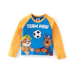 Babyhug 100% Cotton Raglan Sleeves T-Shirt & Lounge Pants With Paw Patrol Print - Yellow & Navy Blue