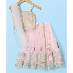 Babyhug Sleeveless Sequenced Choli with Net Embroidred Lehenga and Dupatta Set - Pink
