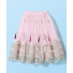 Babyhug Sleeveless Sequenced Choli with Net Embroidred Lehenga and Dupatta Set - Pink