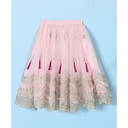 Babyhug Sleeveless Sequenced Choli with Net Embroidred Lehenga and Dupatta Set - Pink