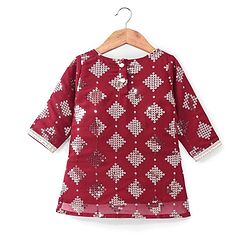 Babyhug Three Fourth Sleeve Sequined Kurti Palazo Set with Dupatta-Maroon