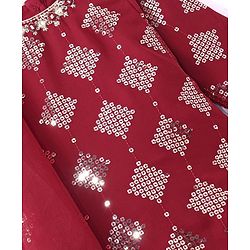 Babyhug Three Fourth Sleeve Sequined Kurti Palazo Set with Dupatta-Maroon