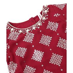 Babyhug Three Fourth Sleeve Sequined Kurti Palazo Set with Dupatta-Maroon