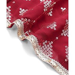 Babyhug Three Fourth Sleeve Sequined Kurti Palazo Set with Dupatta-Maroon