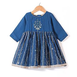 Babyhug Three Fourth Sleeves Sequenced Kurti with Salwar and Dupatta Set - Teal Blue