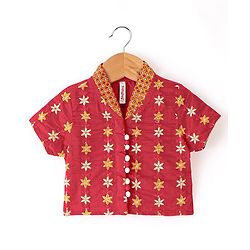 Babyhug Short Sleeve Embroidered Choli With Net Sequenced Embroiderd Lehenga With Dupatta Set- Yellow & Red.