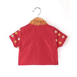 Babyhug Short Sleeve Embroidered Choli With Net Sequenced Embroiderd Lehenga With Dupatta Set- Yellow & Red.