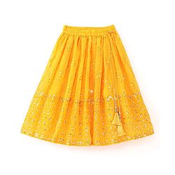 Babyhug Short Sleeve Embroidered Choli With Net Sequenced Embroiderd Lehenga With Dupatta Set- Yellow & Red.