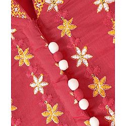 Babyhug Short Sleeve Embroidered Choli With Net Sequenced Embroiderd Lehenga With Dupatta Set- Yellow & Red.