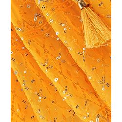 Babyhug Short Sleeve Embroidered Choli With Net Sequenced Embroiderd Lehenga With Dupatta Set- Yellow & Red.
