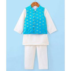 Babyhug Cotton Full Sleeves Kurta Pyjama Set with Printed  Jacket - White