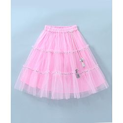 Babyhug Sleeveless Floral Embroided Choli with Shimmer Net Lehenga and Dupatta Set - Pink