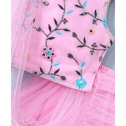 Babyhug Sleeveless Floral Embroided Choli with Shimmer Net Lehenga and Dupatta Set - Pink