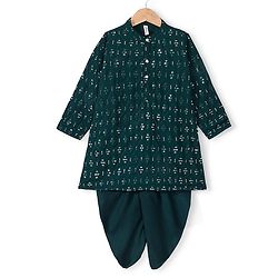 Babyhug Woven Full Sleeves Embroidered Kurta & Dhoti Set - Green
