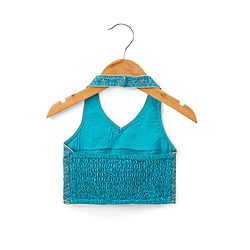 Babyhug Halter Neck Sleeveless Embroidered Choli with Chanderi Sequenced Embroidered Lehenga and Dupatta - Green