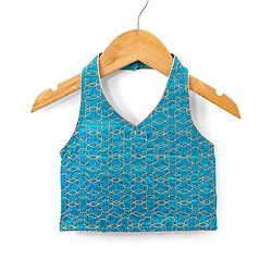 Babyhug Halter Neck Sleeveless Embroidered Choli with Chanderi Sequenced Embroidered Lehenga and Dupatta - Green