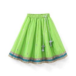 Babyhug Halter Neck Sleeveless Embroidered Choli with Chanderi Sequenced Embroidered Lehenga and Dupatta - Green