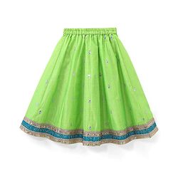 Babyhug Halter Neck Sleeveless Embroidered Choli with Chanderi Sequenced Embroidered Lehenga and Dupatta - Green