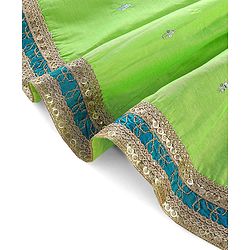 Babyhug Halter Neck Sleeveless Embroidered Choli with Chanderi Sequenced Embroidered Lehenga and Dupatta - Green