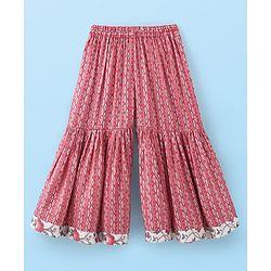 Babyhug Three Forth Sleeve Kurti Sharara And Dupatta With Print Floral Embroidery - Pink & White