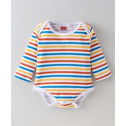 Babyhug 100% Cotton Knit Full Sleeves Striped & Fox Printed Onesies Pack of 3 - Yellow & Blue