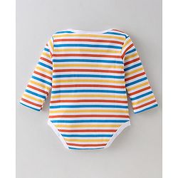 Babyhug 100% Cotton Knit Full Sleeves Striped & Fox Printed Onesies Pack of 3 - Yellow & Blue