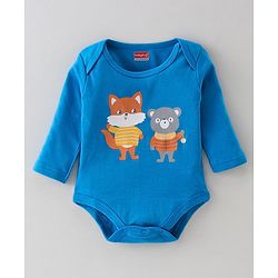 Babyhug 100% Cotton Knit Full Sleeves Striped & Fox Printed Onesies Pack of 3 - Yellow & Blue