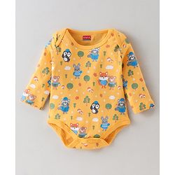 Babyhug 100% Cotton Knit Full Sleeves Striped & Fox Printed Onesies Pack of 3 - Yellow & Blue