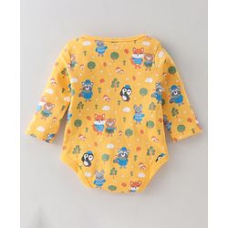 Babyhug 100% Cotton Knit Full Sleeves Striped & Fox Printed Onesies Pack of 3 - Yellow & Blue