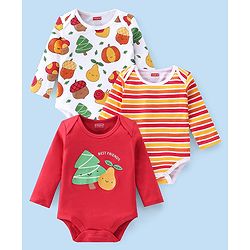 Babyhug 100% Cotton Knit Full Sleeves Fruity Printed Onesies Pack of 3 - Multicolour