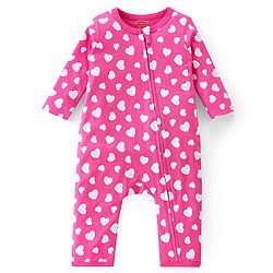 Babyhug 100% Cotton Knit Full Sleeves Text & Heart Printed Rompers Pack of 2 - Pink & Navy