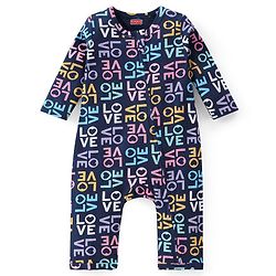 Babyhug 100% Cotton Knit Full Sleeves Text & Heart Printed Rompers Pack of 2 - Pink & Navy