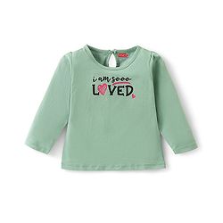 Babyhug Cotton Knit Full Sleeves Text Graphics T-Shirt - Olive